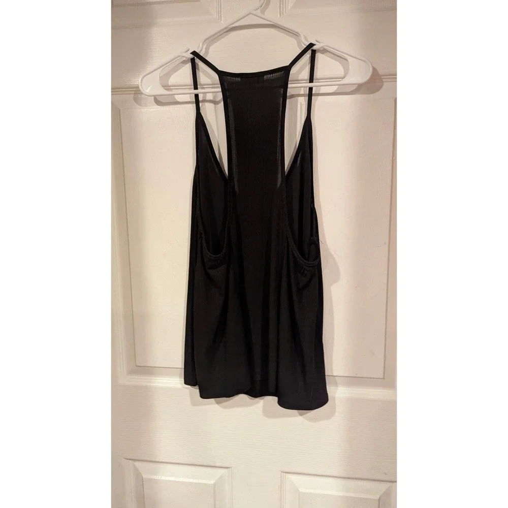 Free People Intimately Tank Top M Black Ribbed V-Neck Racerback Boho Basic